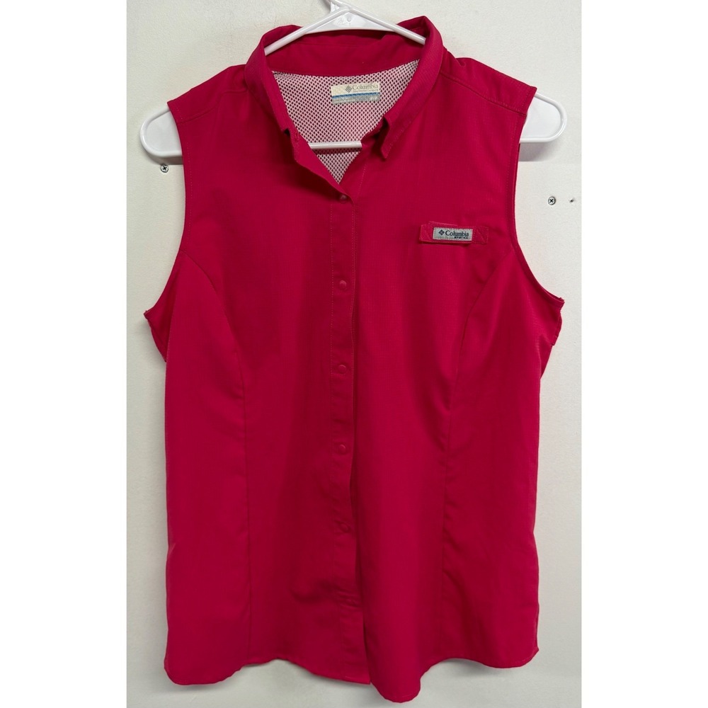 Columbia PFG Womens Sleeveless Fishing Shirt Pink Button Up Medium FL7157
